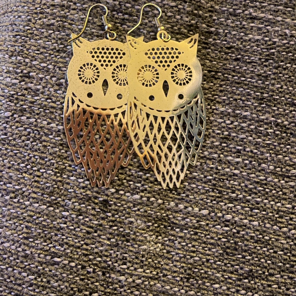 Gold Owl Dangle Earrings